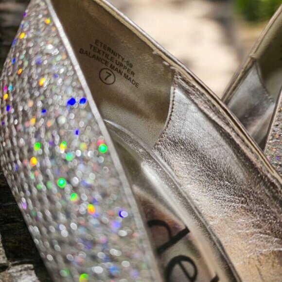 Silver Glitter Heels ✦ Deb Peep-Toe Stilettos ✦ Formal 4” High Heel Size 7 EUC - Picture 5 of 14